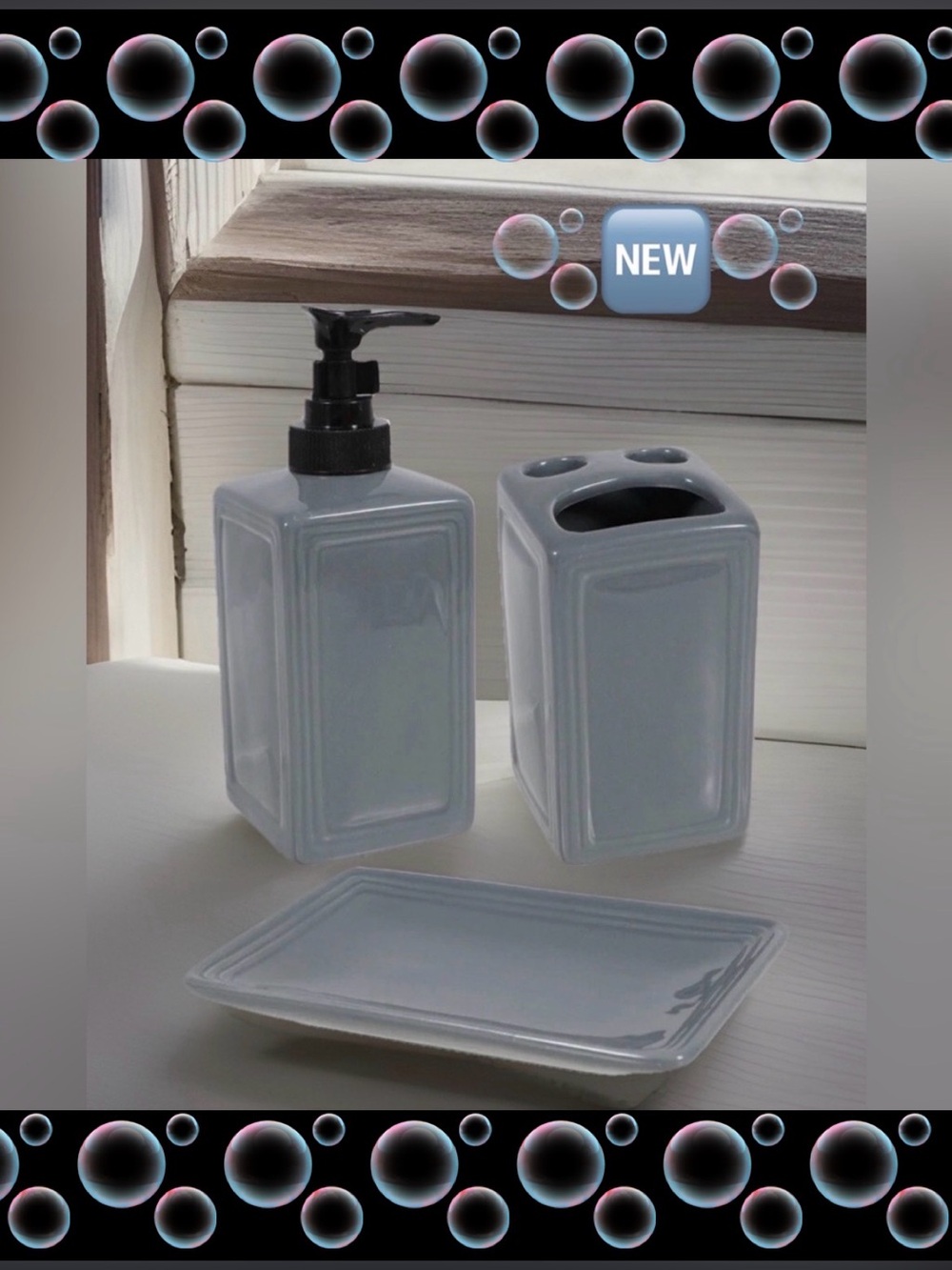 Grey Bathroom 🛁 3pcs Accessories Set ~New~ Toothbrush, Soap & Lotion/Soap 🫧🆕🫧